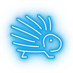 Neon blue porcupine icon, transparent background, neon safari animal icon
