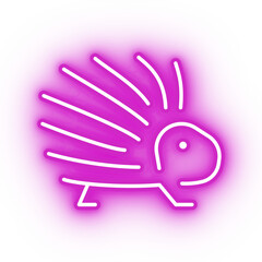 Neon pink porcupine icon, transparent background, neon safari animal icon