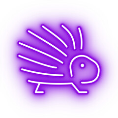 Neon purple porcupine icon, transparent background, neon safari animal icon