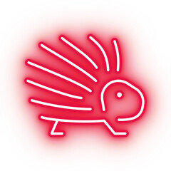 Neon red porcupine icon, transparent background, neon safari animal icon