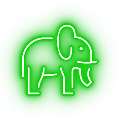 Neon green elephant icon, transparent background, neon safari animal icon