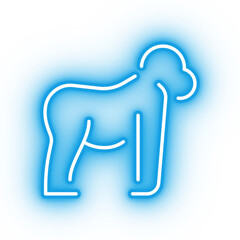 Neon blue gorilla icon, transparent background, neon safari animal icon