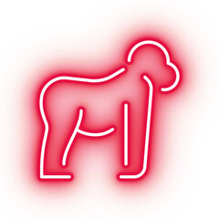Neon red gorilla icon, transparent background, neon safari animal icon