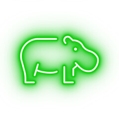 Neon green hippo icon, transparent background, neon safari animal icon