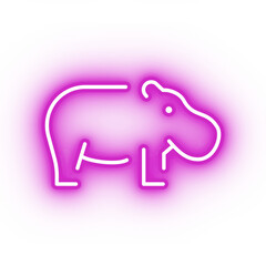 Neon pink hippo icon, transparent background, neon safari animal icon