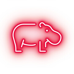 Neon red hippo icon, transparent background, neon safari animal icon