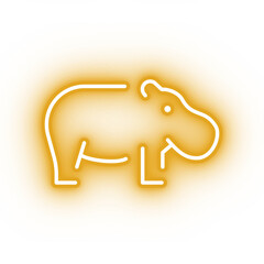 Neon yellow hippo icon, transparent background, neon safari animal icon