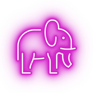 Neon pink elephant icon, transparent background, neon safari animal icon