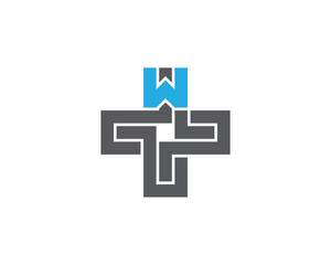 Letter W Cross Plus Logo Concept sign icon symbol Design. Medical, Health Care Logotype. Vector illustration template