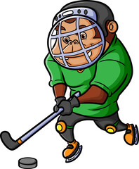 The sporty chimpanzee is playing the hockey