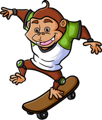 The professional skater chimpanzee is playing the skateboard © HERMANTO