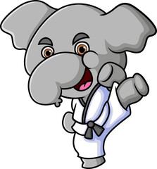 The cool elephant is doing karate and kicking up