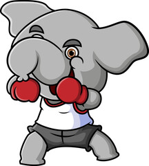The boxer elephant is boxing and wearing gloves