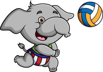 The cute elephant is playing volleyball and pass the ball