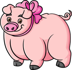 The big pig is posing cutely and looking at camera