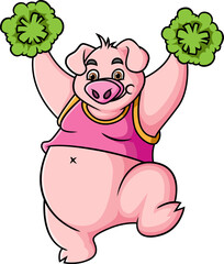 The cute pig is being a cheerleader and supporting team