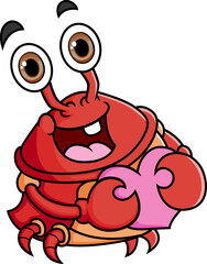 The cute crab is hugging and holding a heart shape love