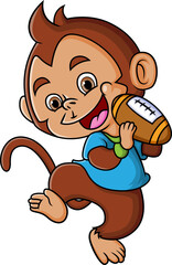 The monkey rugby player is holding a rugby ball and throw