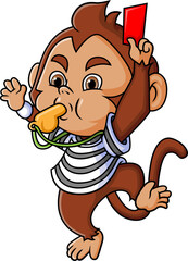 The monkey is being a referee and take out red cards