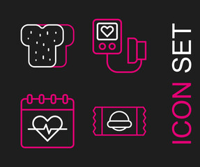 Set line Sports nutrition, Heart rate, Blood pressure and Bread toast icon. Vector