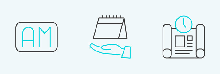 Set line Project time plan, Morning and Calendar icon. Vector