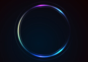 Colorful neon laser rings abstract futuristic design. Technology vector background