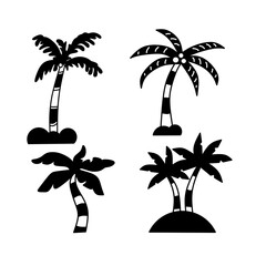 black and white illustration design coconut tree icon set