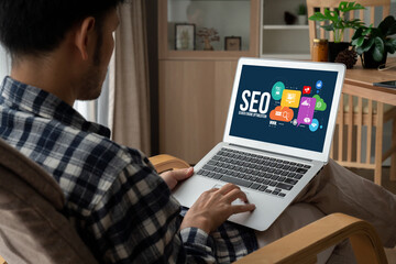 SEO search engine optimization for modish e-commerce and online retail business showing on computer...