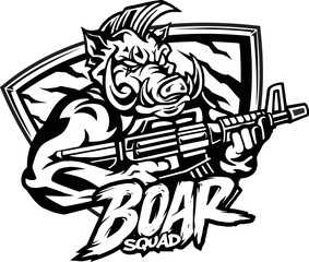 Boar Squad Military Mascot Silhouette Vector illustrations for your work Logo, mascot merchandise t-shirt, stickers and Label designs, poster, greeting cards advertising business company or brands.