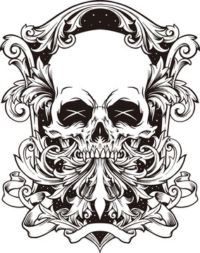 Angry Skull Frame Ornaments Silhouette Vector illustrations for your work Logo, mascot merchandise t-shirt, stickers and Label designs, poster, greeting cards advertising business company or brands.