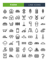 Farm and agriculture icons set. Vector line icons.