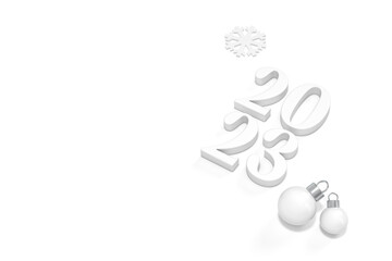 2023 luxury happy new year and christmas ball ornaments decoration object group on white background 3d rendering. 3d illustration minimal number celebration Festive design