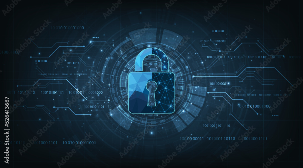 Poster virtual confidential, programming protection concept.cyber security design.padlock lock on digital s