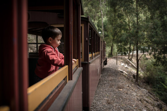 Excited 2 year old mixed race boy rides the Walhalla historic train
