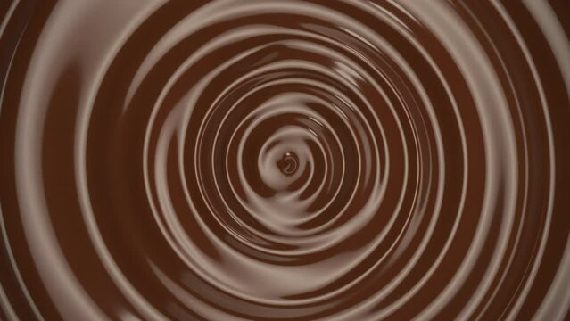Extreme Closeup slow motion Chocolate cream swirl clean ripple. Motion texture concept for food and drink concept idea. 4K animation. Selective focus.