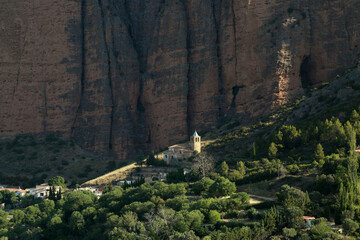 Geological formation of the mallos de Riglos in Huesca, Aragon
