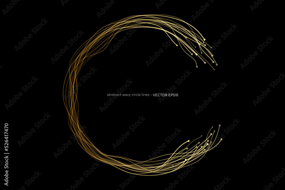 Aufkleber Vector abstract circles lines wavy swirl in round frame gold light isolated on black background with empty space for text in luxury style.