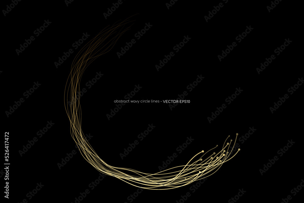 Aufkleber Vector abstract circles lines wavy swirl in round frame gold light isolated on black background with empty space for text in luxury style.