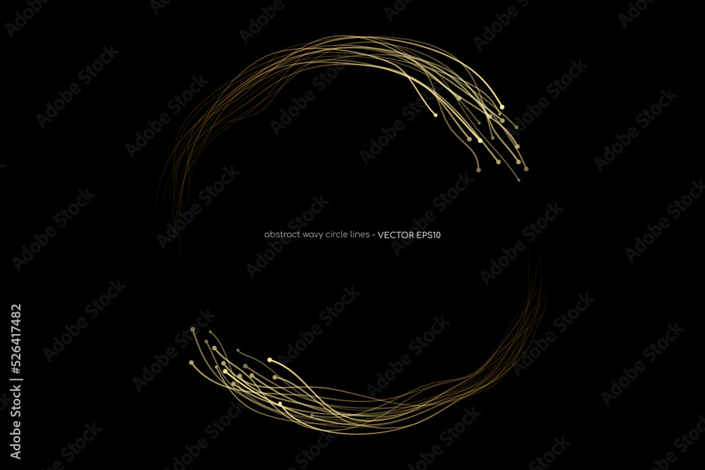 Aufkleber Vector abstract circles lines wavy swirl in round frame gold light isolated on black background with empty space for text in luxury style.
