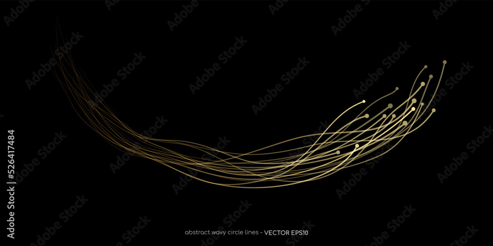 Aufkleber Vector abstract curve lines gold light isolated on black background with empty space for text in luxury style.