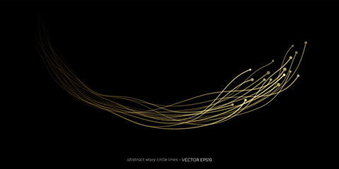 Vector abstract curve lines gold light isolated on black background with empty space for text in luxury style.