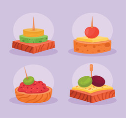 four appetizers party icons