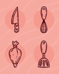 four kitchen utensils icons