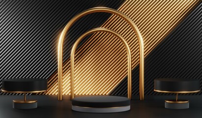 3D rendering of blank product background for cream cosmetics Modern black podium background