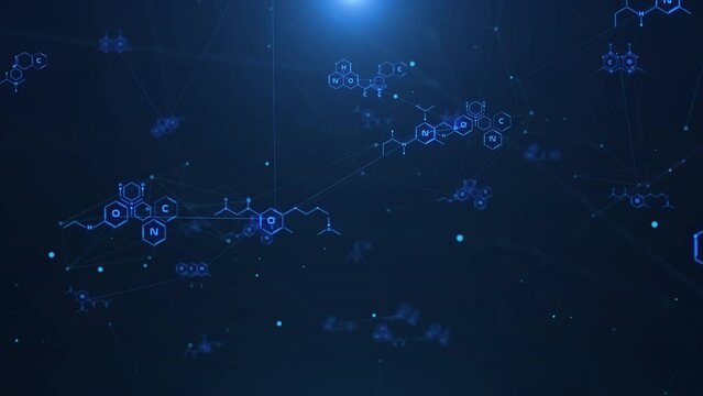 Abstract blue chemical futuristic structural health care formulas. Science geometric network cyberspace 4K motion background. - Powered by Adobe