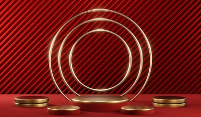 3D rendering of blank product background for cream cosmetics Modern red podium background