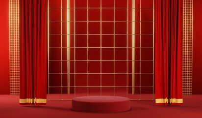 3D rendering of blank product background for cream cosmetics Modern red podium background