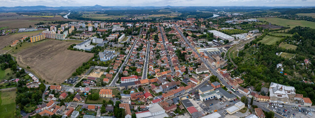 Aerial view of the city Roudnice nad Labem in the czech Republic on a cloudy summer day.