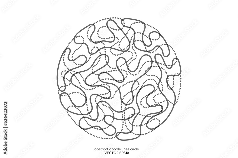Poster abstract doodle line in circle shape black line isolated on white like brain. vector illustration in