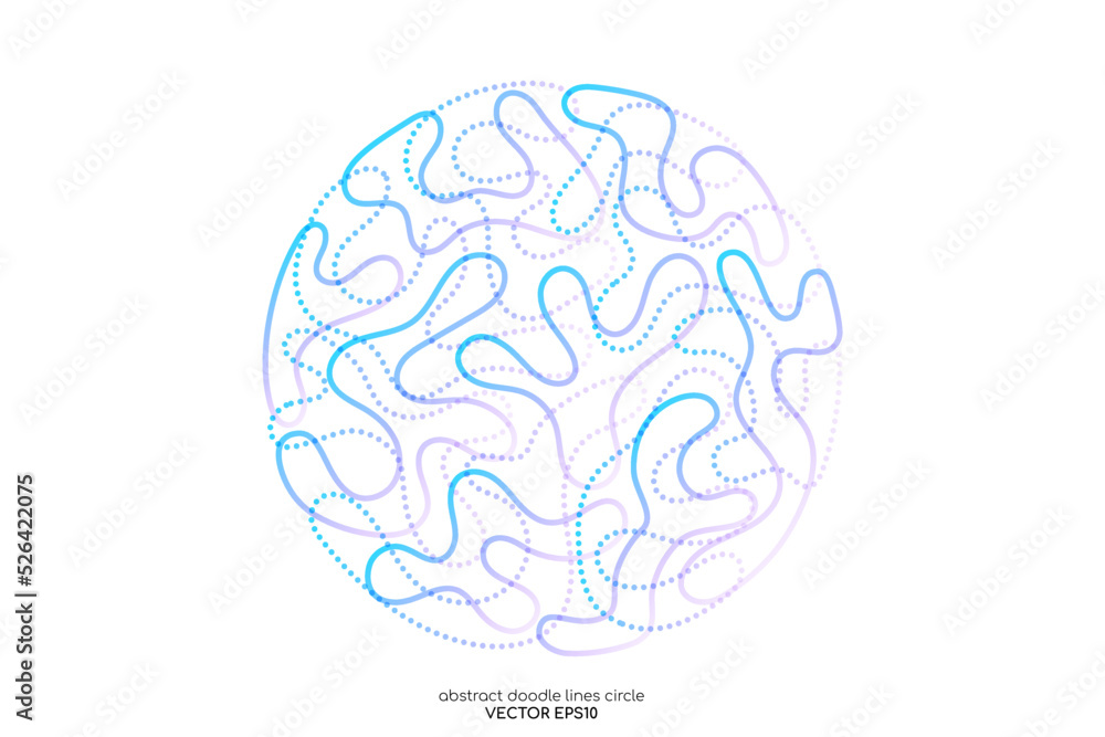 Poster abstract doodle line in circle shape by colorful blue purple line isolated on white like brain. vect